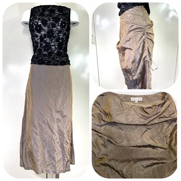 Zelda metallicTaffeta Made in USA Side Drawstring rushed skirt 6 - Picture 5 of 14